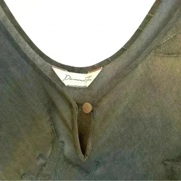 Gorgeous DIAMOND TEA Natural Leaf Print 90s Bias Cut Sheer Sleeveless Maxi Gown - Picture 3 of 7